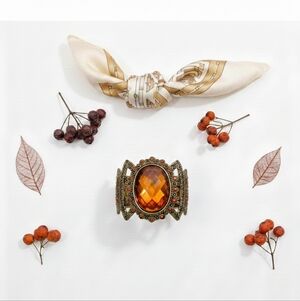 Regal Amber Cuff Bracelet Vintage Ornate Metalwork